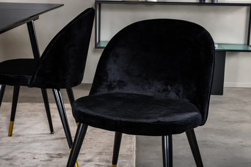 Silar & Velvet Essgruppe mit rechteckigem Esstisch und 4 Samtstühlen in Schwarz, im Wohnraum, Ansicht 3