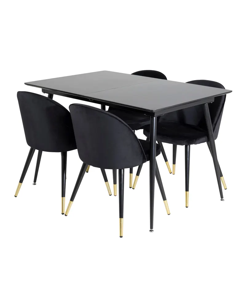 Silar & Velvet Essgruppe mit rechteckigem Esstisch und 4 Samtstühlen in Schwarz, Ansicht 2