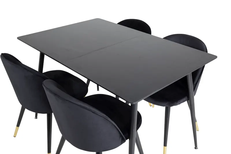 Silar & Velvet Essgruppe mit rechteckigem Esstisch und 4 Samtstühlen in Schwarz, Ansicht 4