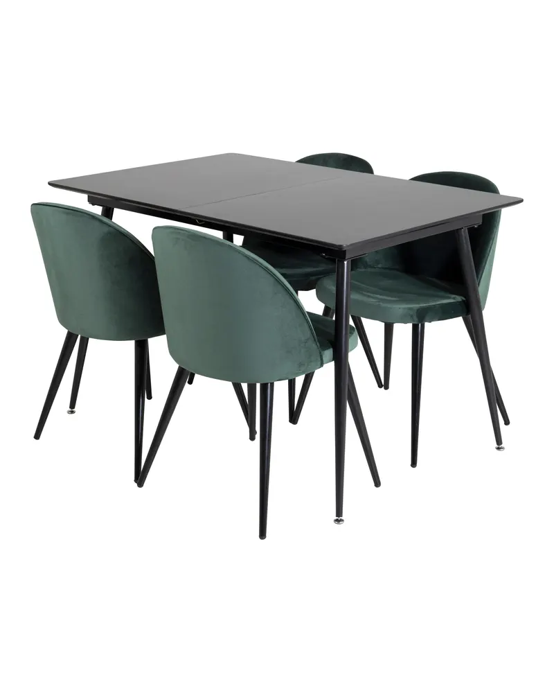 Silar & Velvet Essgruppe mit rechteckigem Esstisch und 4 Samtstühlen in Grün, Gestell Schwarz, Ansicht 2