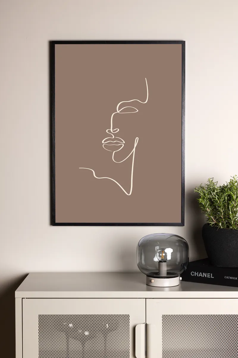 Siluette Poster, Line-Art-Gesicht in Beige auf Braun