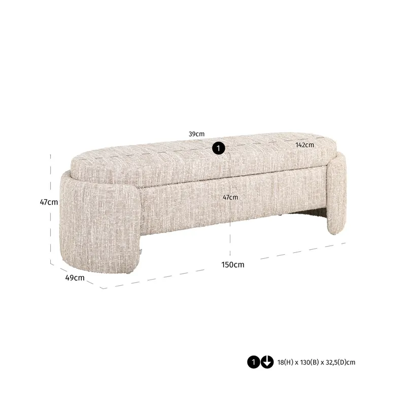 Sitzbank Cupid, Beige angora von Richmond Interiors, Maßzeichnung 7
