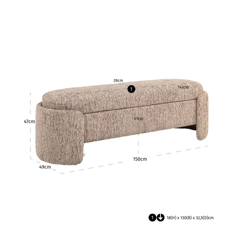 Sitzbank Cupid, Mocca linear von Richmond Interiors, Maßzeichnung 8