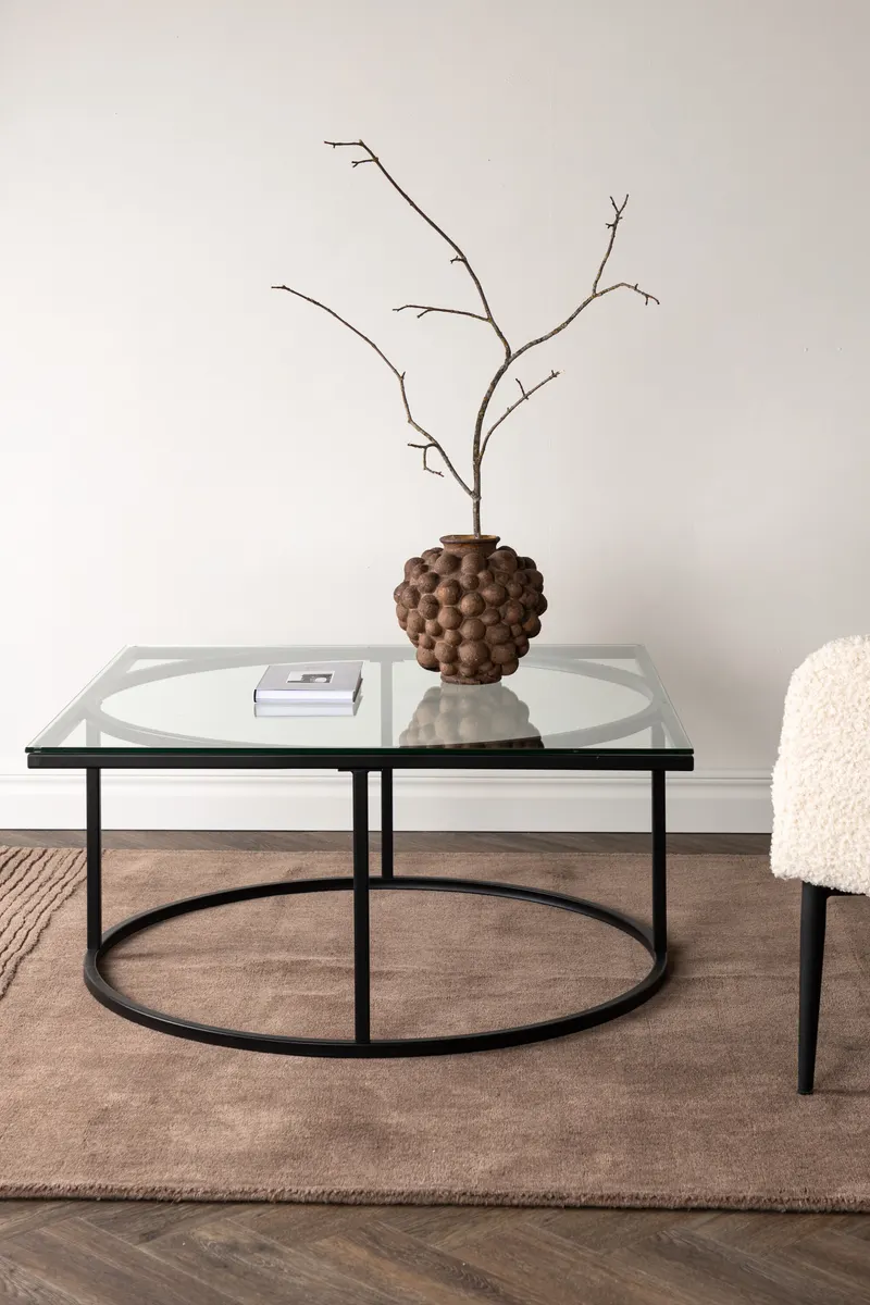Skanör Glas-Couchtisch in 90 × 90 cm, im Wohnraum, Ansicht 1