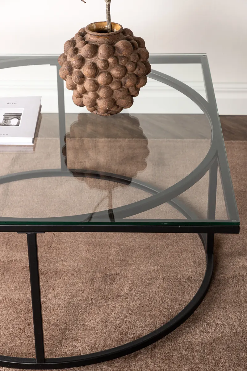 Skanör Glas-Couchtisch in 90 × 90 cm, im Wohnraum, Ansicht 2
