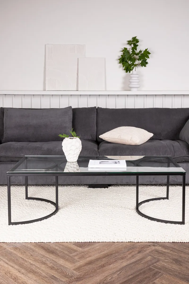 Skanör Glas-Couchtisch in 140 × 70 cm, im Wohnraum, Ansicht 1