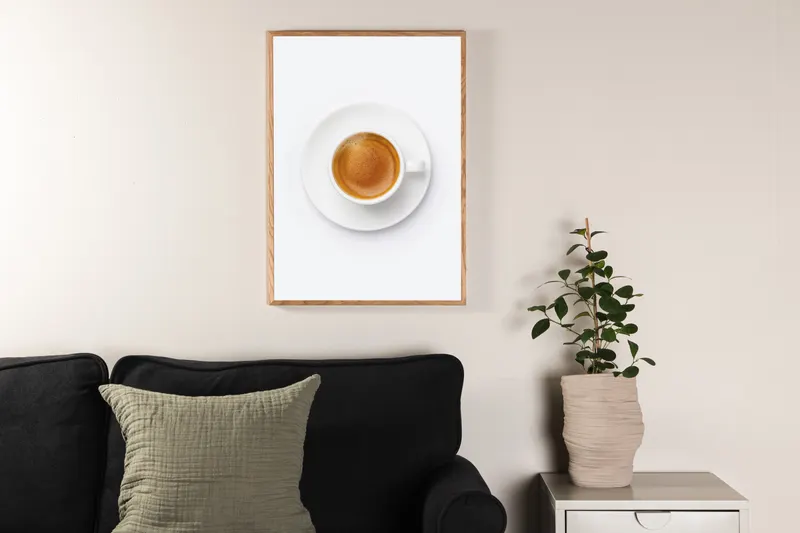 Skimmed coffee Poster mit Kaffeetasse von oben in 30 × 21 cm, im Wohnraum, Ansicht 2