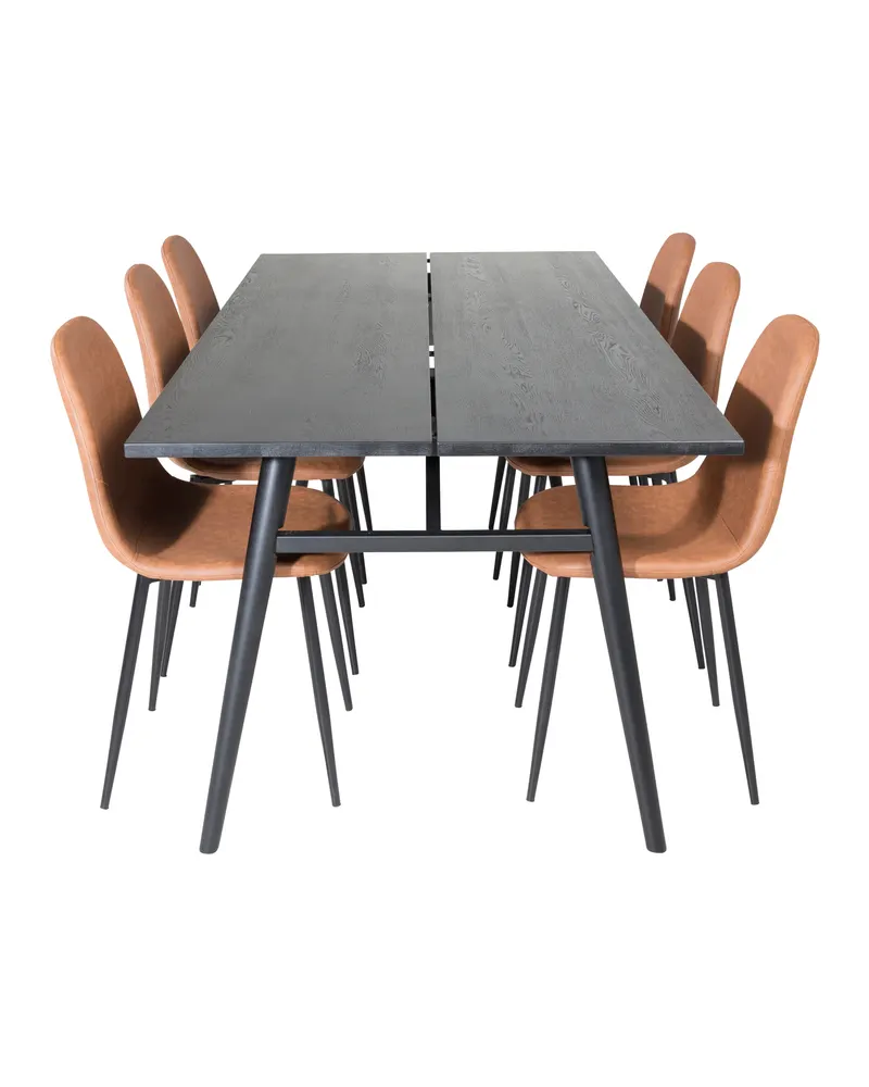 Sleek & Polar Esstisch mit 6 Stühlen: Zierfuge, Samt oder Kunstleder