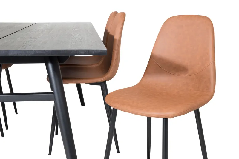 Sleek & Polar Essgruppe mit rechteckigem Esstisch und 6 Polsterstühlen in Braun, Gestell Schwarz, Ansicht 3