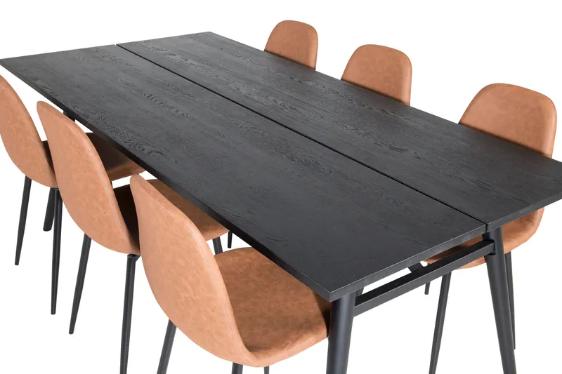 Sleek & Polar Essgruppe mit rechteckigem Esstisch und 6 Polsterstühlen in Braun, Gestell Schwarz, Ansicht 4