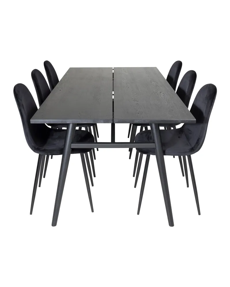 Sleek & Polar Essgruppe mit rechteckigem Esstisch und 6 Polsterstühlen in Schwarz, Ansicht 1