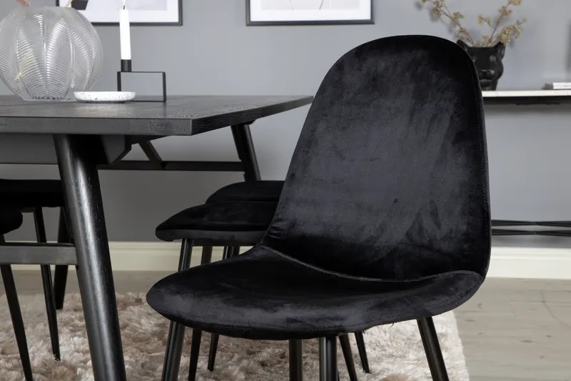 Sleek & Polar Essgruppe mit rechteckigem Esstisch und 6 Polsterstühlen in Schwarz, im Wohnraum, Ansicht 3