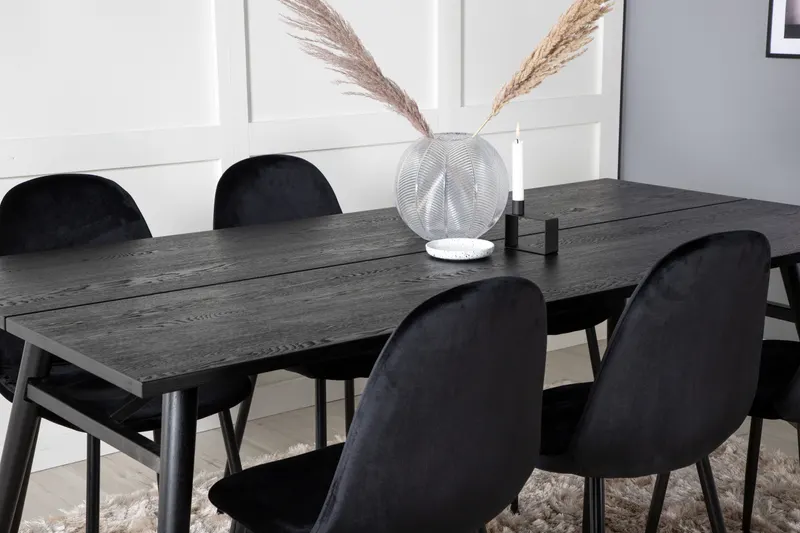 Sleek & Polar Essgruppe mit rechteckigem Esstisch und 6 Polsterstühlen in Schwarz, im Wohnraum, Ansicht 4