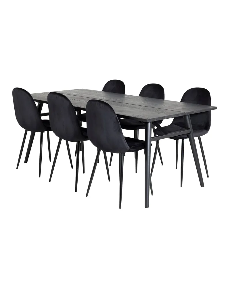 Sleek & Polar Essgruppe mit rechteckigem Esstisch und 6 Polsterstühlen in Schwarz, Ansicht 2
