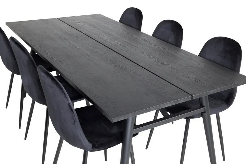Sleek & Polar Essgruppe mit rechteckigem Esstisch und 6 Polsterstühlen in Schwarz, Ansicht 4