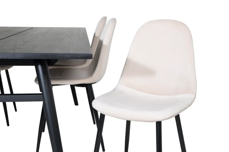 Sleek & Polar Essgruppe mit rechteckigem Esstisch und 6 Polsterstühlen in Beige, Gestell Schwarz, Ansicht 3