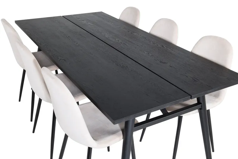 Sleek & Polar Essgruppe mit rechteckigem Esstisch und 6 Polsterstühlen in Beige, Gestell Schwarz, Ansicht 4