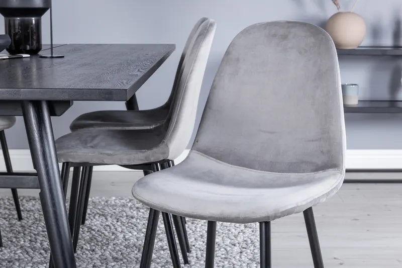 Sleek & Polar Essgruppe mit rechteckigem Esstisch und 6 Polsterstühlen in Grau, Gestell Schwarz, im Wohnraum, Ansicht 3