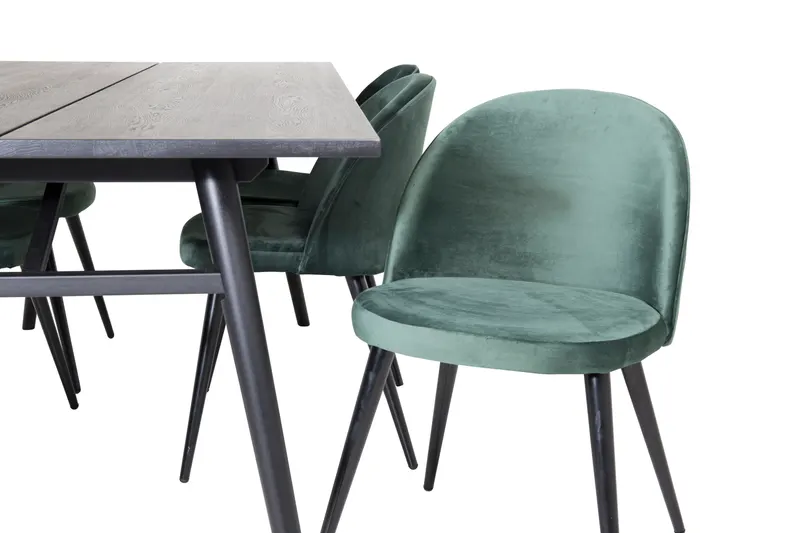 Sleek & Velvet Essgruppe mit rechteckigem Esstisch und 6 Polsterstühlen in Grün, Gestell Schwarz, Ansicht 3