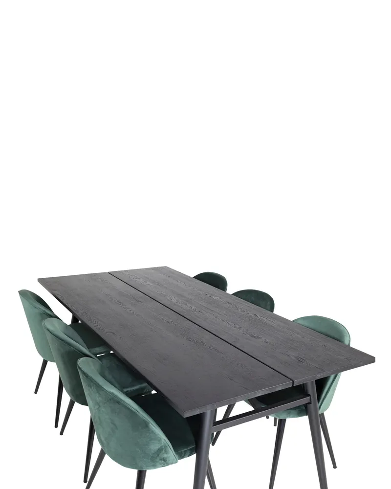 Sleek & Velvet Essgruppe mit rechteckigem Esstisch und 6 Polsterstühlen in Grün, Gestell Schwarz, Ansicht 4