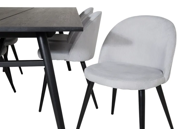 Sleek & Velvet Essgruppe mit rechteckigem Esstisch und 6 Polsterstühlen in Hellgrau, Gestell Schwarz, Ansicht 3