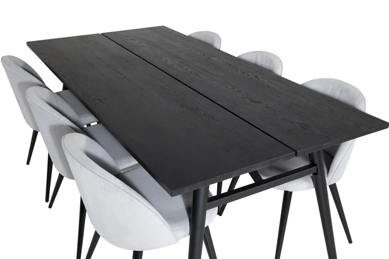 Sleek & Velvet Essgruppe mit rechteckigem Esstisch und 6 Polsterstühlen in Hellgrau, Gestell Schwarz, Ansicht 4