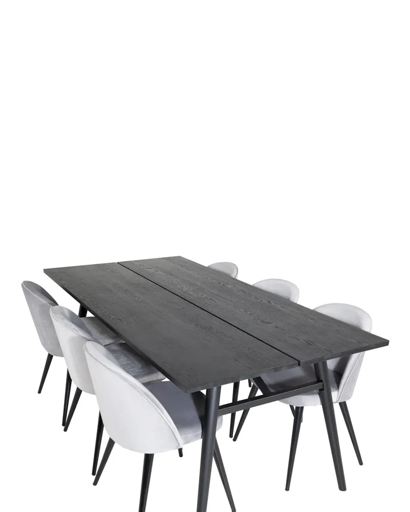Sleek & Velvet Essgruppe mit rechteckigem Esstisch und 6 Polsterstühlen in Grau, Gestell Schwarz, Ansicht 4