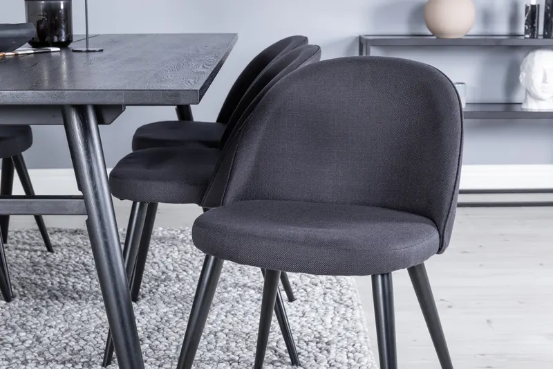 Sleek & Velvet Essgruppe mit rechteckigem Esstisch und 6 Polsterstühlen in Schwarz, im Wohnraum, Ansicht 3