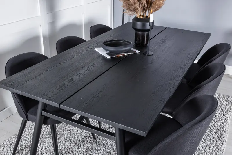 Sleek & Velvet Essgruppe mit rechteckigem Esstisch und 6 Polsterstühlen in Schwarz, im Wohnraum, Ansicht 4