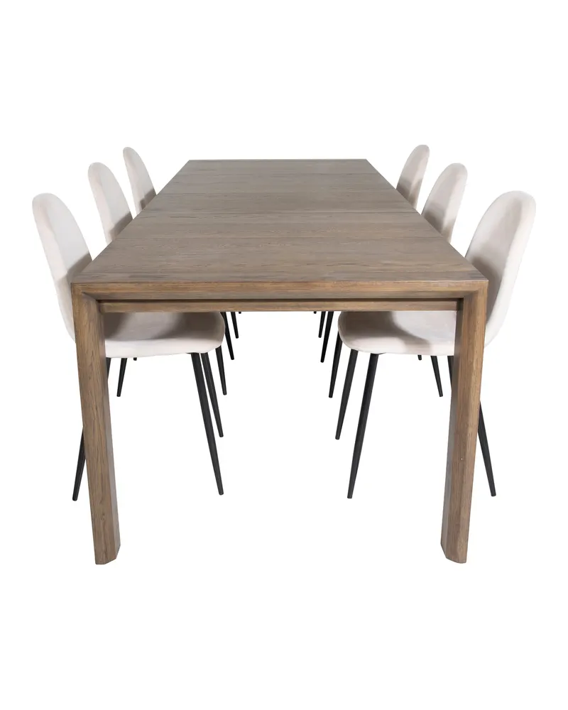 Slider & Polar Essgruppe mit rechteckigem Esstisch und 4 Polsterstühlen in Beige, Gestell Schwarz, Ansicht 1