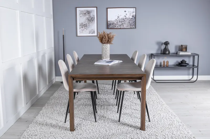 Slider & Polar Essgruppe mit rechteckigem Esstisch und 4 Polsterstühlen in Beige, Gestell Schwarz, im Wohnraum, Ansicht 1