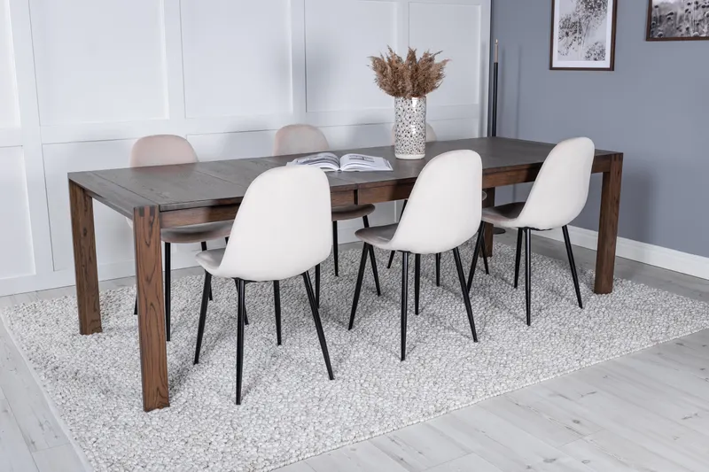 Slider & Polar Essgruppe mit rechteckigem Esstisch und 4 Polsterstühlen in Beige, Gestell Schwarz, im Wohnraum, Ansicht 2