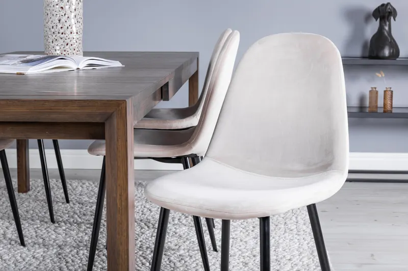 Slider & Polar Essgruppe mit rechteckigem Esstisch und 4 Polsterstühlen in Beige, Gestell Schwarz, im Wohnraum, Ansicht 3