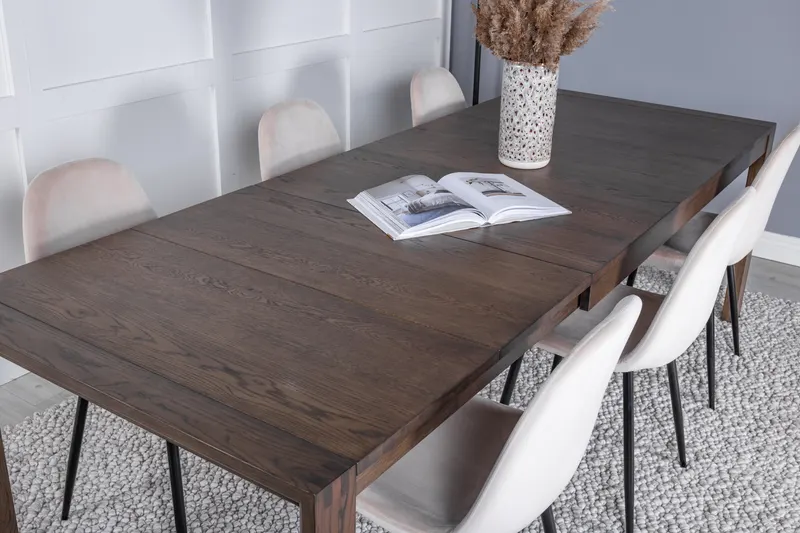Slider & Polar Essgruppe mit rechteckigem Esstisch und 4 Polsterstühlen in Beige, Gestell Schwarz, im Wohnraum, Ansicht 4