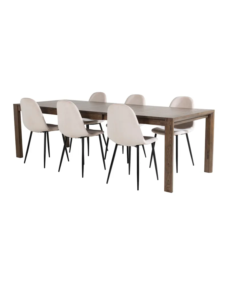 Slider & Polar Essgruppe mit rechteckigem Esstisch und 4 Polsterstühlen in Beige, Gestell Schwarz, Ansicht 2
