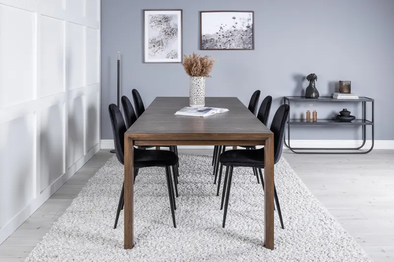 Slider & Polar Essgruppe mit rechteckigem Esstisch und 4 Polsterstühlen in Schwarz, im Wohnraum, Ansicht 1