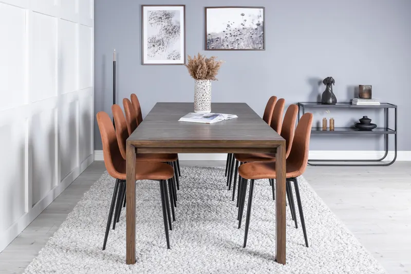 Slider & Polar Essgruppe mit rechteckigem Esstisch und 4 Polsterstühlen in Braun, Gestell Schwarz, im Wohnraum, Ansicht 1