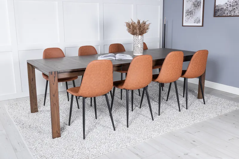 Slider & Polar Essgruppe mit rechteckigem Esstisch und 4 Polsterstühlen in Braun, Gestell Schwarz, im Wohnraum, Ansicht 2