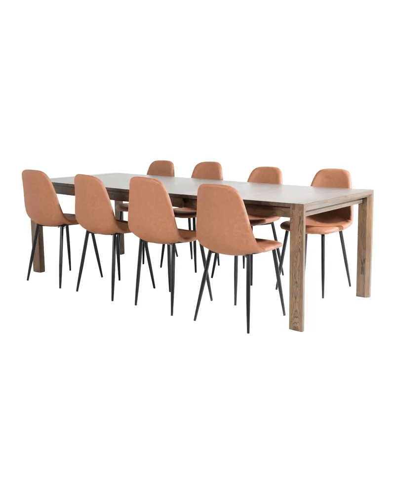 Slider & Polar Essgruppe mit rechteckigem Esstisch und 4 Polsterstühlen in Braun, Gestell Schwarz, Ansicht 2
