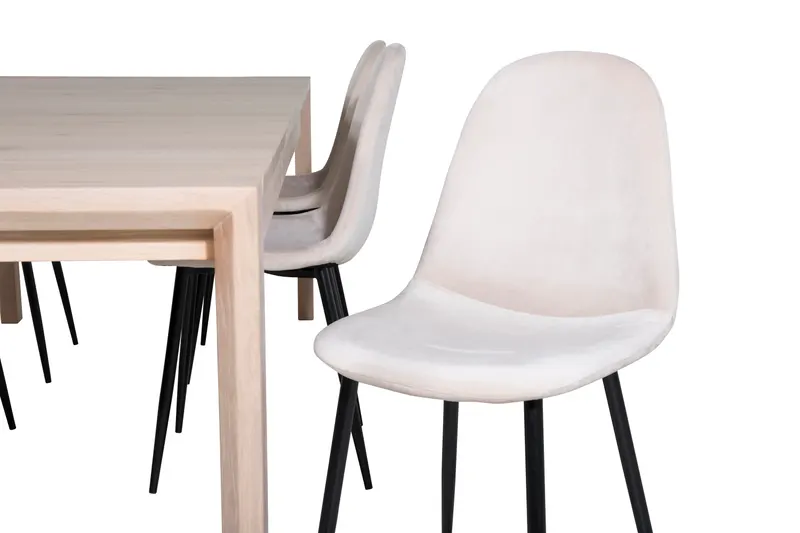 Slider & Polar Essgruppe mit rechteckigem Esstisch und 6 Polsterstühlen in Whitewash, Beige, Gestell Schwarz, Ansicht 3