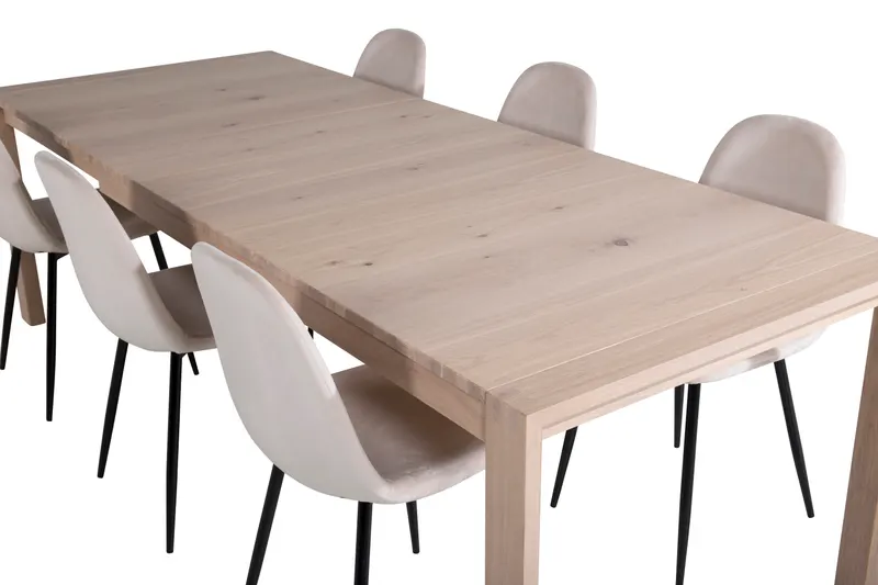 Slider & Polar Essgruppe mit rechteckigem Esstisch und 6 Polsterstühlen in Whitewash, Beige, Gestell Schwarz, Ansicht 4