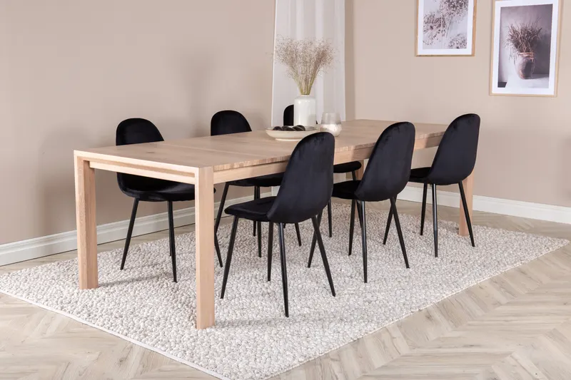 Slider & Polar Essgruppe mit rechteckigem Esstisch und 6 Polsterstühlen in Whitewash, Schwarz, im Wohnraum, Ansicht 2