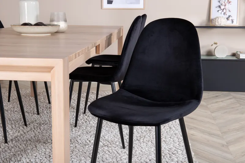 Slider & Polar Essgruppe mit rechteckigem Esstisch und 6 Polsterstühlen in Whitewash, Schwarz, im Wohnraum, Ansicht 3