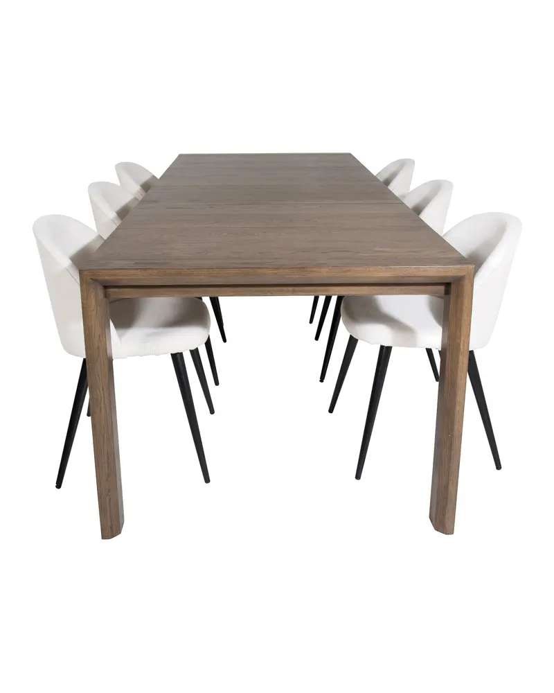 Slider & Velvet Essgruppe: Esstisch mit 4 Stühlen in Cord, Creme, Natur, Beige, Creme, Schwarz