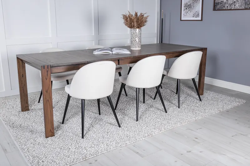 Slider & Velvet Essgruppe mit rechteckigem Esstisch und 4 Polsterstühlen in Natur, im Wohnraum, Ansicht 2