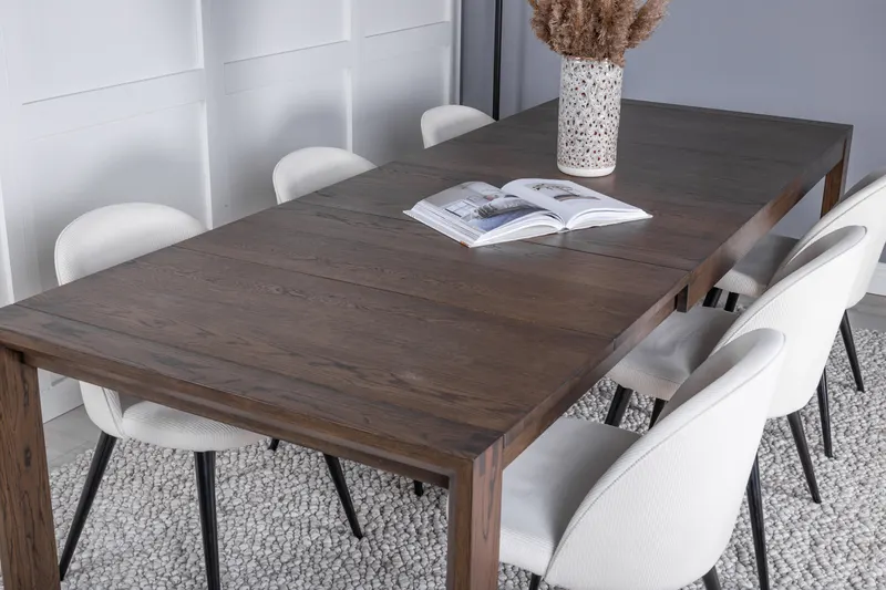 Slider & Velvet Essgruppe mit rechteckigem Esstisch und 4 Polsterstühlen in Natur, im Wohnraum, Ansicht 4