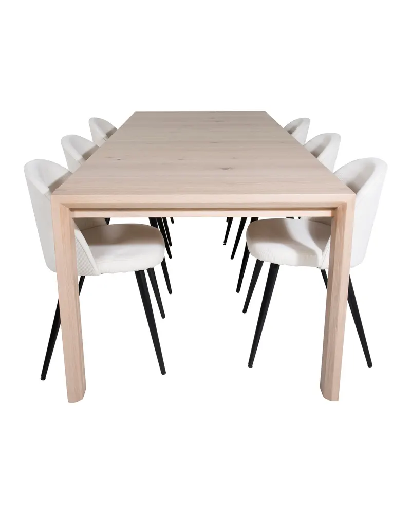 Slider & Velvet Essgruppe: Esstisch mit 4 Stühlen in Cord, Creme