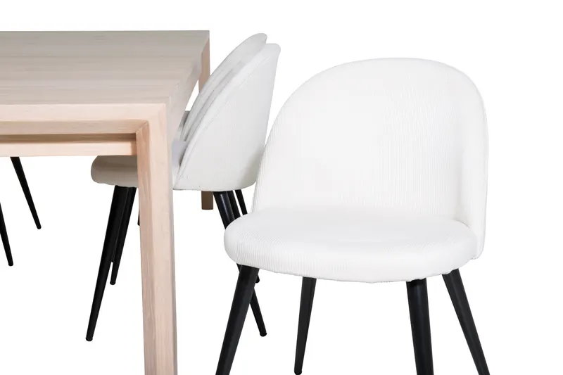 Slider & Velvet Essgruppe mit rechteckigem Esstisch und 4 Polsterstühlen in Whitewash, Ansicht 3