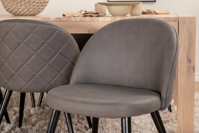Slider & Velvet Essgruppe mit rechteckigem Esstisch und 6 Polsterstühlen in Whitewash, Grau, Gestell Schwarz, im Wohnraum, Ansicht 5