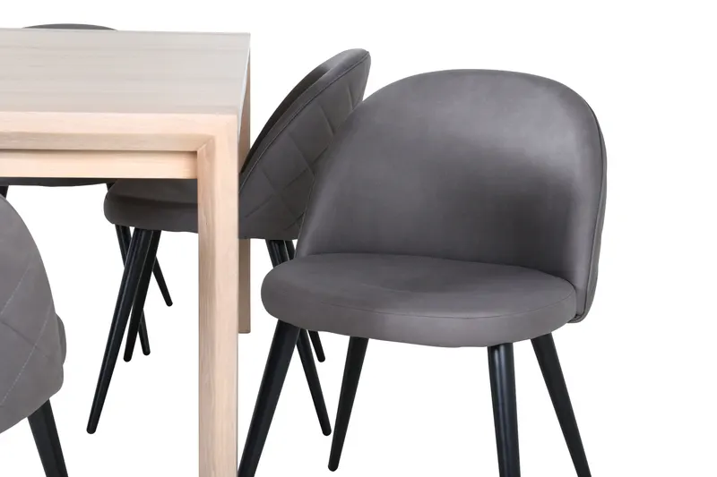Slider & Velvet Essgruppe mit rechteckigem Esstisch und 6 Polsterstühlen in Whitewash, Grau, Gestell Schwarz, Ansicht 4